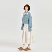 Girlyhalo蕾丝拼接蛋糕裙毛绒半身裙女秋冬新款 高腰宽松a字中长裙