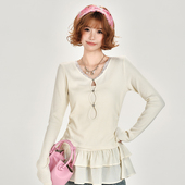 Girlyhalo吊带打底衫 显瘦两件套上衣 荷叶拼接修身 套装 女春秋新款