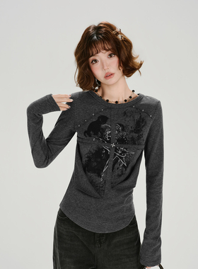 1/25  20:00上新当天2件95折【Girlyhalo】深灰色设计感长袖T恤