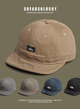 日系复古软檐鸭舌帽男士工装风美式短檐棒球帽休闲街头港风帽子潮