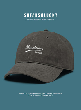 日系秋冬复古磨毛棒球帽男休闲刺绣软顶鸭舌帽大头显脸小遮阳帽子