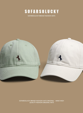 日系复古纯棉小马刺绣棒球帽软顶舒适宽檐遮阳帽显脸小简约鸭舌帽