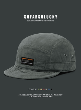 日系复古小沿棒球帽子男潮人嘻哈街头贴布标平檐软顶短鸭舌帽小众