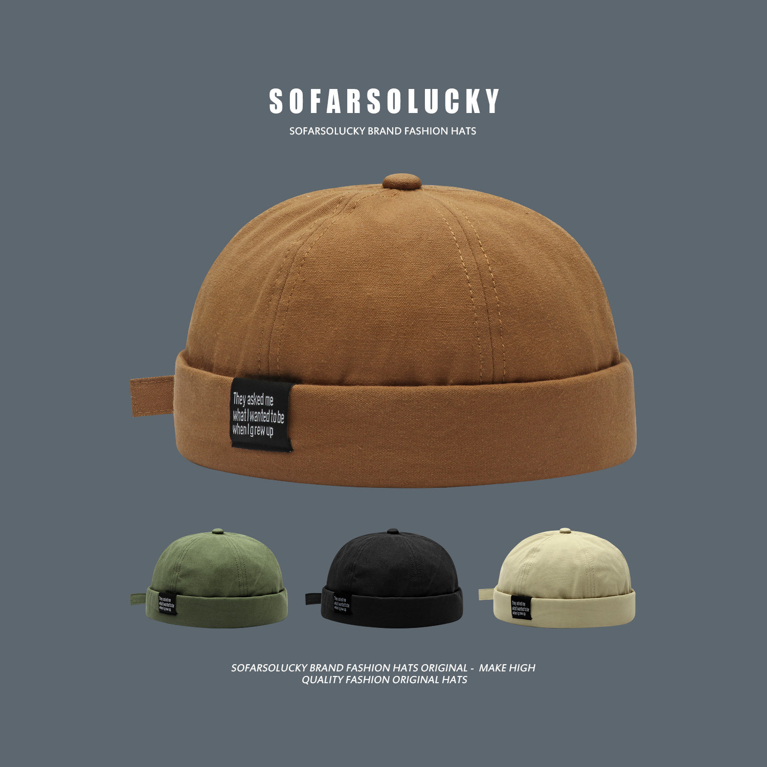 日系无檐瓜皮帽男士复古软顶雅痞帽子休闲街头黑色地主帽潮四季款