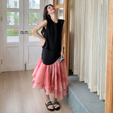 夏日氛围感穿搭无袖连衣裙女2025新款不规则设计感拼接鱼尾长裙子，女装连衣裙，浙宝123A