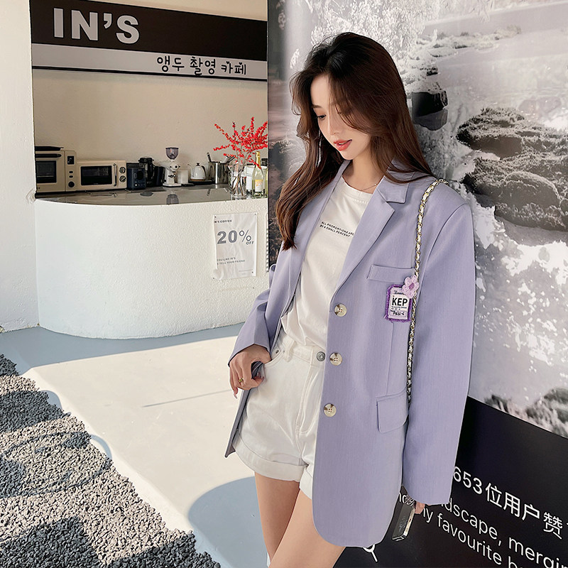 气质紫色西装外套女春秋高级设计感2025年新款韩版休闲chic小西服,女装西装,浙宝123A