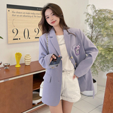 气质紫色西装外套女春秋高级设计感2025年新款韩版休闲chic小西服，女装西装，浙宝123A