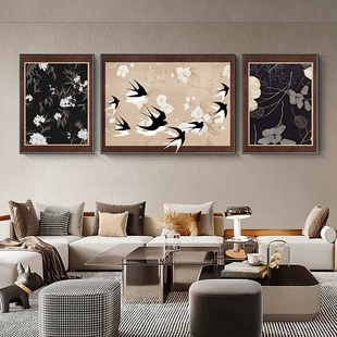 饰画轻奢高级感三联壁画沙发背景墙挂画复古抽象墙画 中古风客厅装