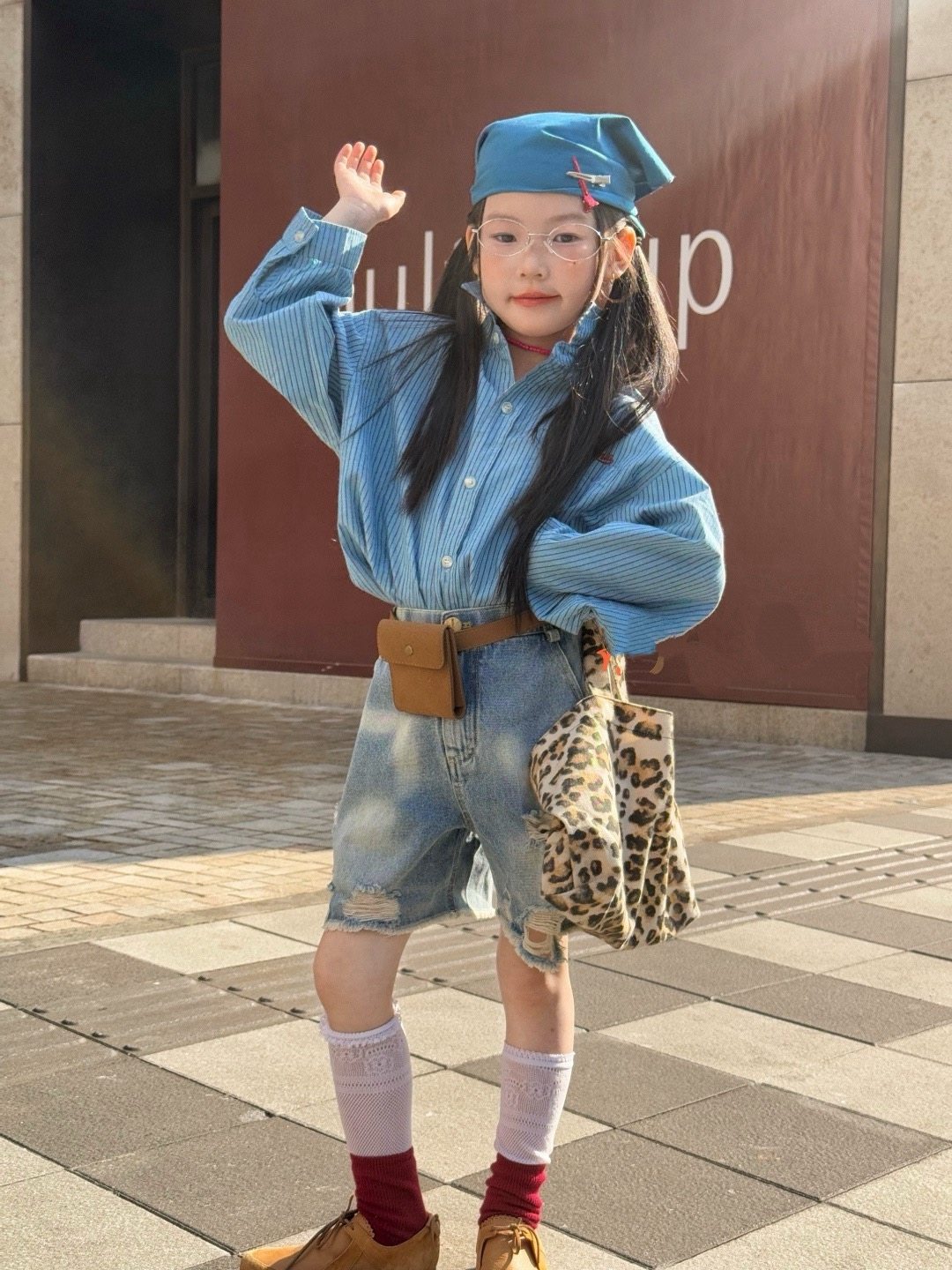 女童衬衫套装春夏装2026韩国儿童洋气条纹衬衣破洞牛仔短裤两件套