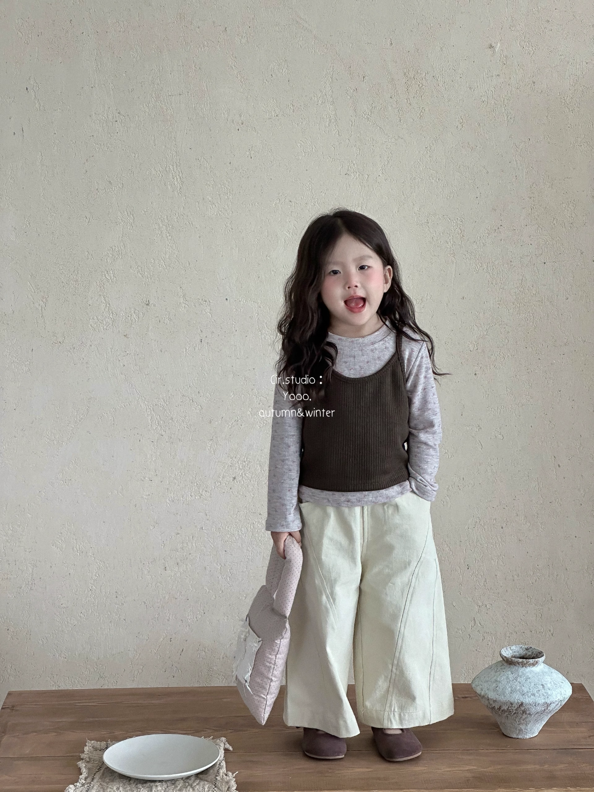 女童马甲碎花t恤套装秋装2025女孩针织背心长袖打底衫+阔腿裤叠穿