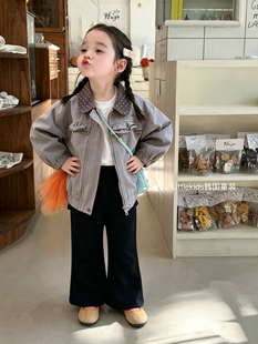 女童韩系外套2026秋季儿童带屁帘裤子女孩波点翻领宽松夹克衫外套