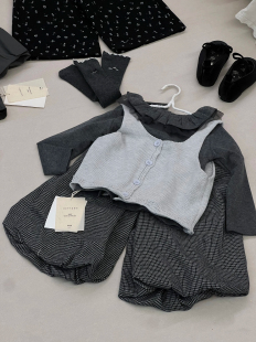 女童叠穿套装秋装2025女宝针织背心娃娃衫打底衫格子花苞裤萝卜裤