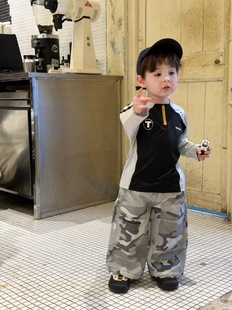 儿童卫衣套装春秋2026男童时髦拼色长袖迷彩服裤子运动休闲两件套