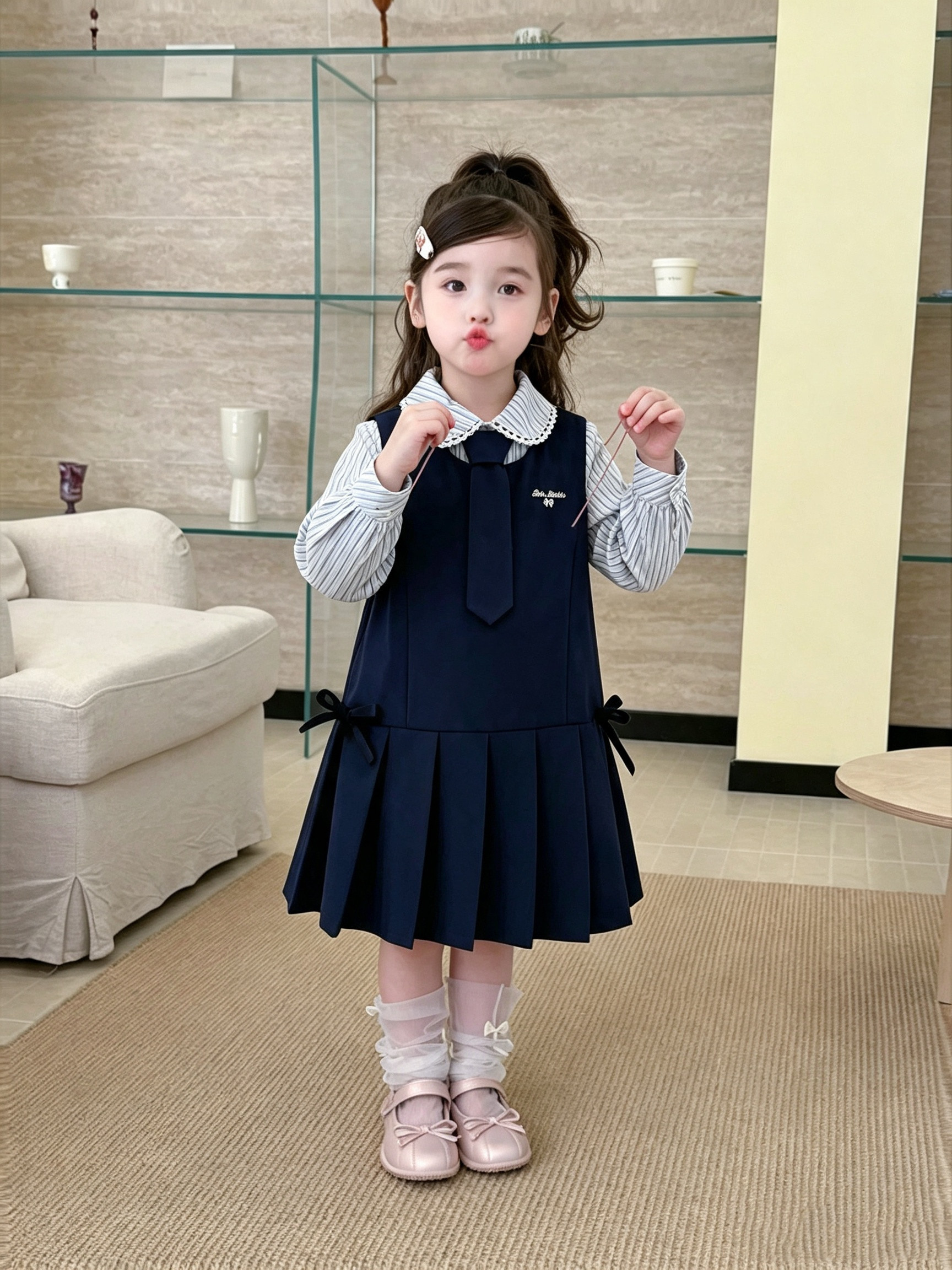 女童秋款学院风套装2026儿童水手服背心裙领带衬衫JK连衣裙三件套