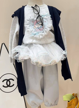 女童卫衣卫裤套装秋装2025女宝刺绣上衣长袖T恤带p帘裙休闲叠穿韩