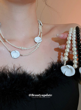 梅花白珐琅黑玛瑙项链女新中式轻