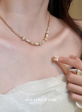 不规则贝壳水晶项链森系小众时尚锁骨链个性百搭高级感项饰女