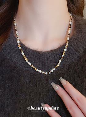 美拉德淡水珍珠玛瑙串珠项链秋冬