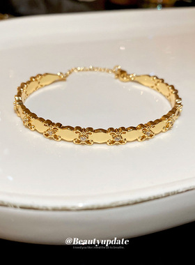 18k真金电镀锆石鸢尾花开口手镯