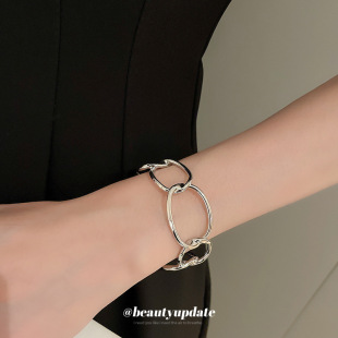 欧美跨境素圈粗链条金属开口手镯2024新款 气质手环日常百搭手饰女