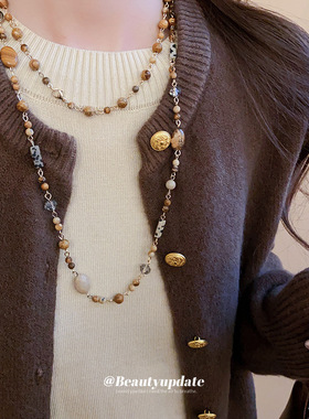 真金电镀美拉德几何串珠项链女复