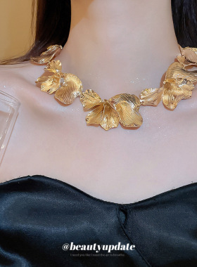 纹路花朵吊坠流苏项链欧美小众气