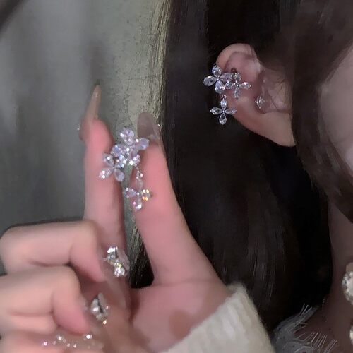 韩系ins真金电镀锆石C形耳夹小巧精致百搭耳骨夹无耳洞女小众耳饰