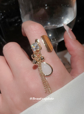 14k真金电镀锆石珍珠流苏开口戒