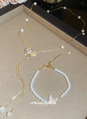 18k真金电镀锆石珍珠项链手链轻