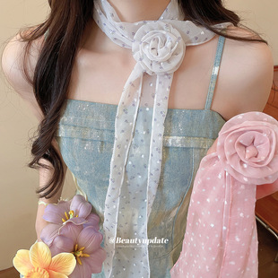 韩系印花波点花朵发夹丝巾项链首饰套装2026新款甜美设计感饰品女