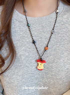 棉绳陶瓷树脂苹果吊坠项链卡通田