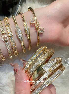 18k真金电镀锆石椭圆形纹路卡扣