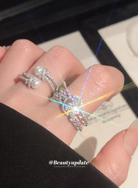 锆石珍珠椭圆形开口戒指宫廷风优