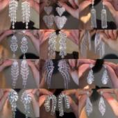 欧美银针满钻不规则耳坠精致奢华设计感耳环小众时尚 百搭耳饰