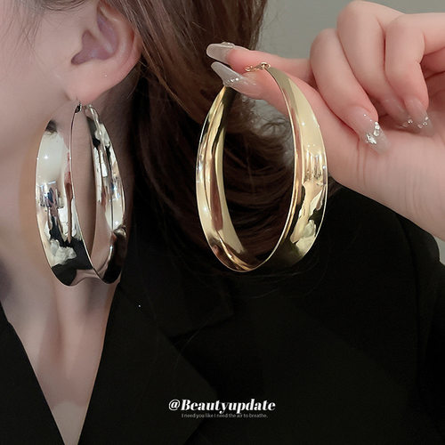 跨境银针欧美夸张高级感素圈耳环