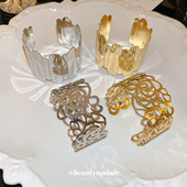 花纹几何金属开口手镯欧美简约设计感手环高级感个性 夸张手饰