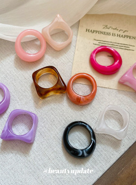 亚克力晕染方形圆形戒指两件套清