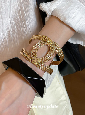 欧美金属感交叉双C镂空开口手镯