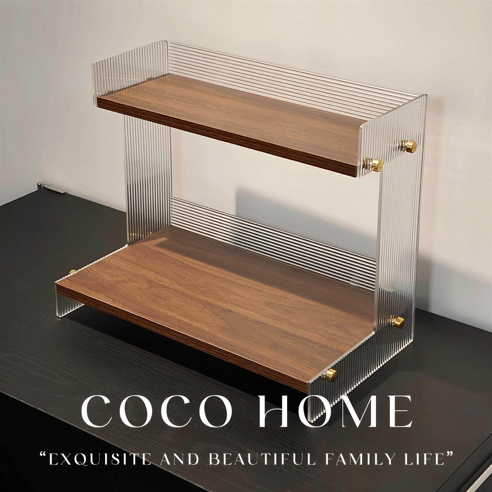 中古风置物架客厅高级感轻奢亚克力化妆品收纳架香水咖啡杯展示架