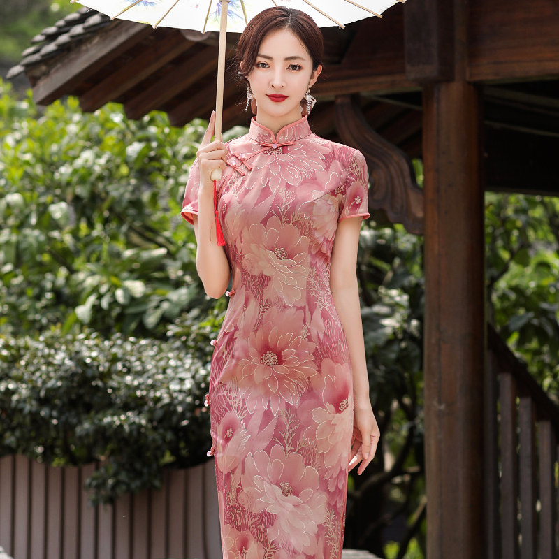 2024年新款旗袍年会战袍礼服女秋冬大码胖mm轻奢高级感走秀款绝美