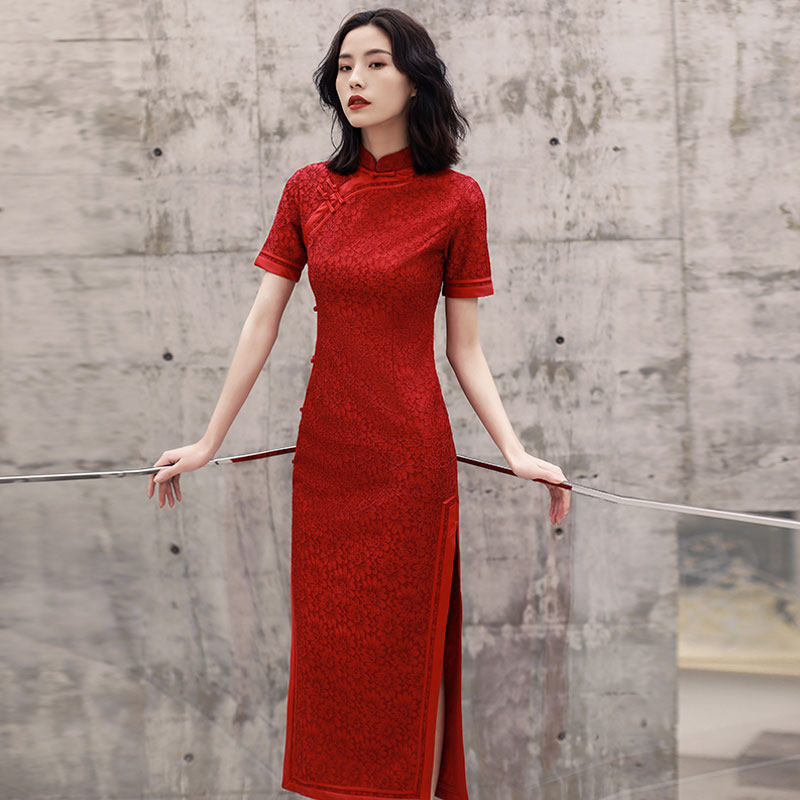 2020年新款旗袍年轻款少女改良版连衣裙中国风红色日常长款气质夏