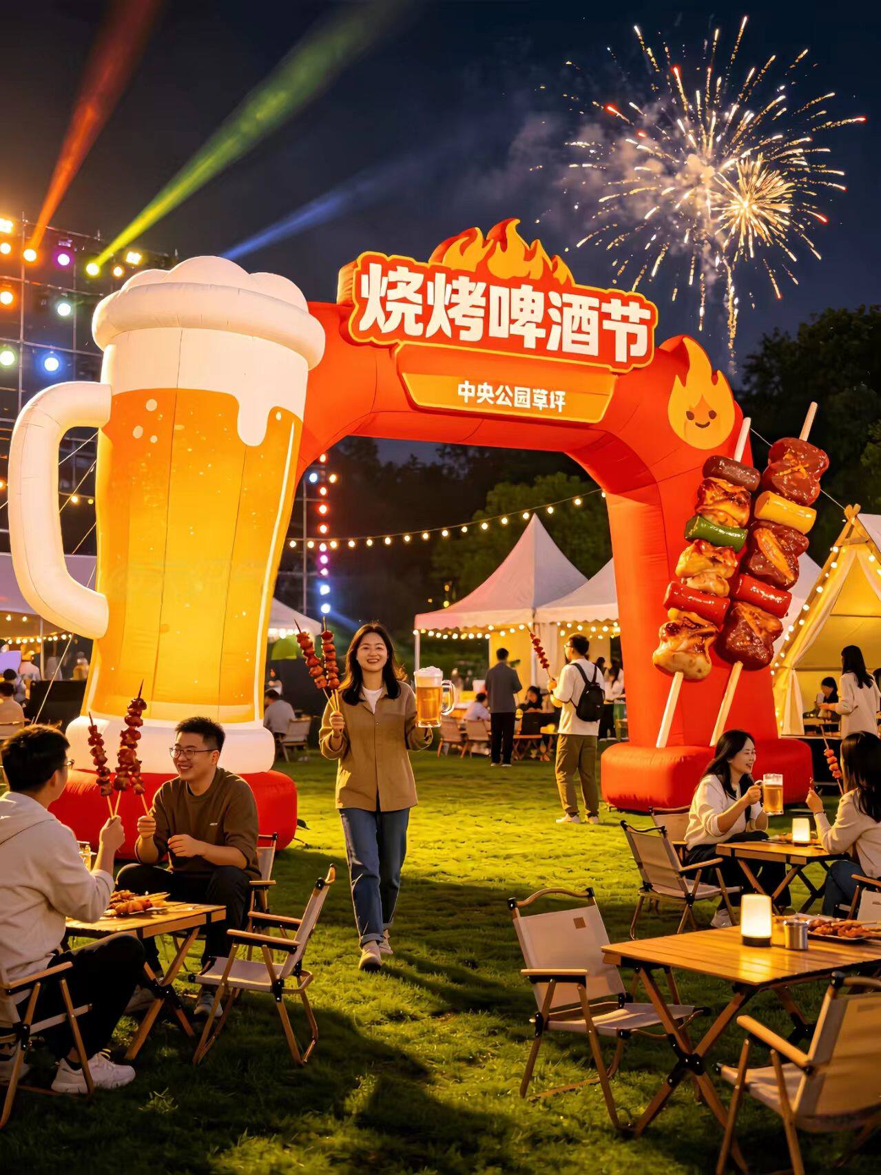 充气活动烧烤啤酒节日网红美陈打卡通毛绒定制字广告气模花朵造型