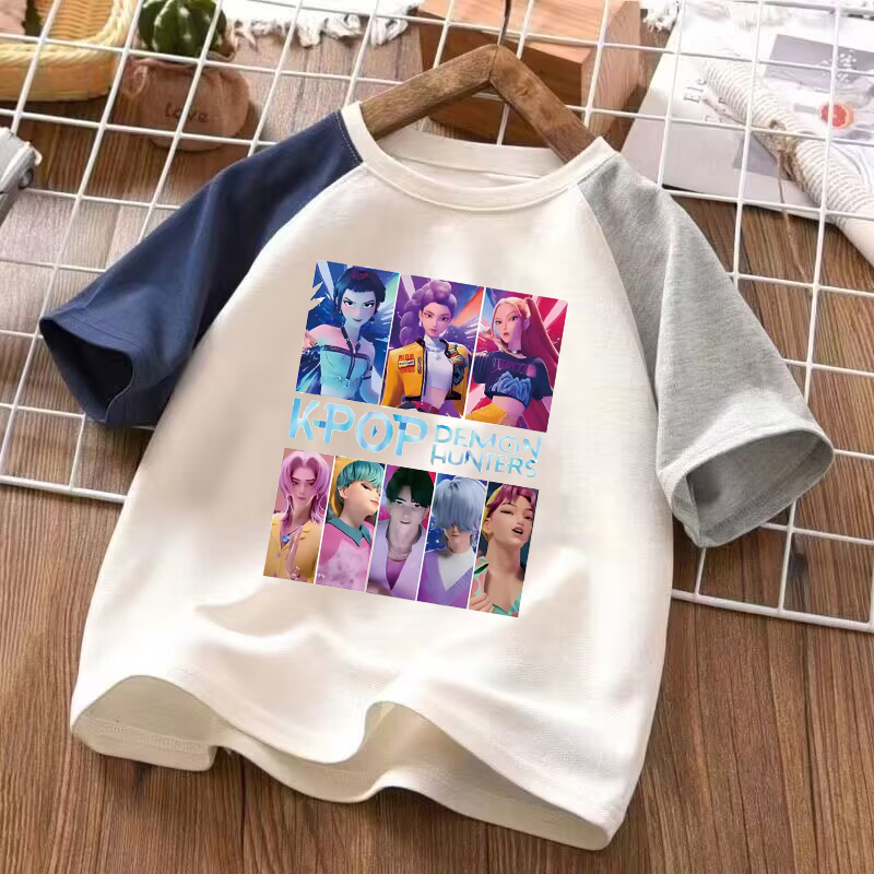 2025新款上衣卡通kpop猎魔女团周边夏装儿童插肩短袖纯棉夏季半袖
