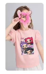 猎魔女团短袖t恤夏季新款圆领上衣中小童女孩夏装泡泡袖半袖百搭