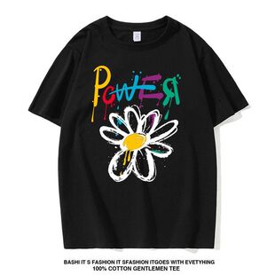 GD权志龙POWER新单曲同款字母涂鸦雏菊T恤短袖男女情侣粉丝周边