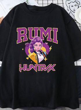 KPOP猎魔女团HUNTRIX印花短袖T恤男女童宽松圆领夏季上衣休闲百搭