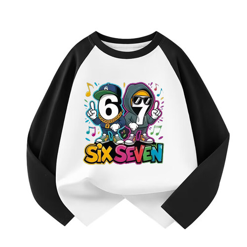67号组合sixseven拼接男女童纯棉插肩打底衫儿童换季衣服上衣长袖