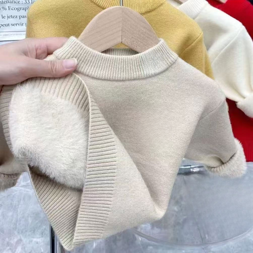 女童打底羊毛绒毛衣秋冬装内搭新款中大童儿童保暖针织衫加绒加厚