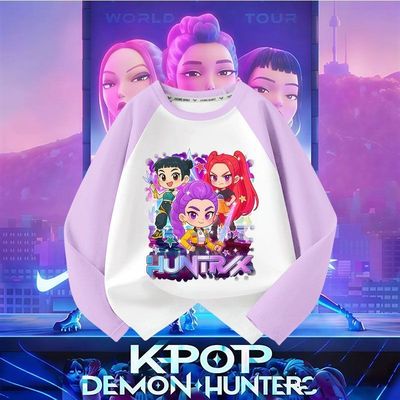 Kpop 猎魔女团女童长袖t恤纯棉春秋新款上衣大儿童打底衫女孩薄款