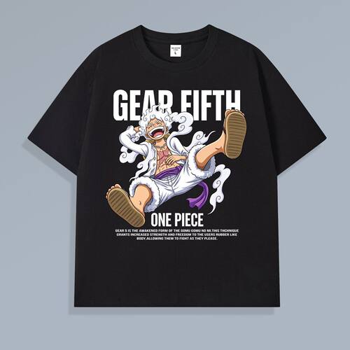 海贼王周边衣服短袖t恤男生ONE PIECE航海王路飞宽松黑色T恤上衣